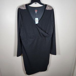 Torrid Dress ASO Rebel Wilson Womens 2 2X Black Faux Wrap V Neck Goth Grunge Emo